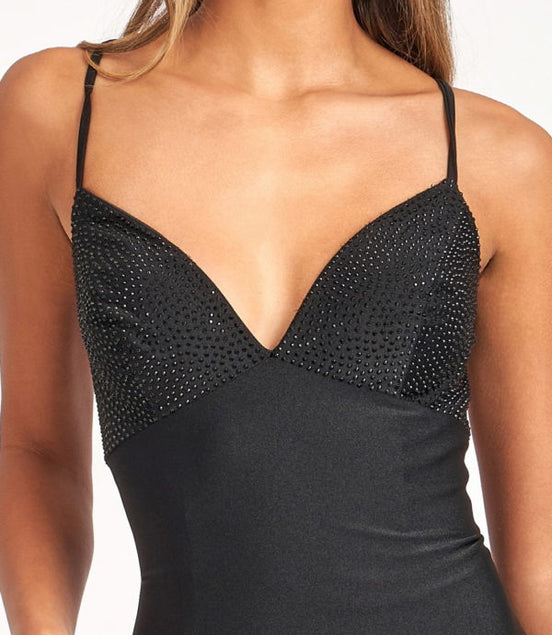 Beads Embellished Jersey Mermaid Dress w/ Strap Lace-up Back