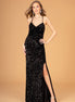 Halter Neck Velvet Sequin Long Dress w/ Ruched Bodice