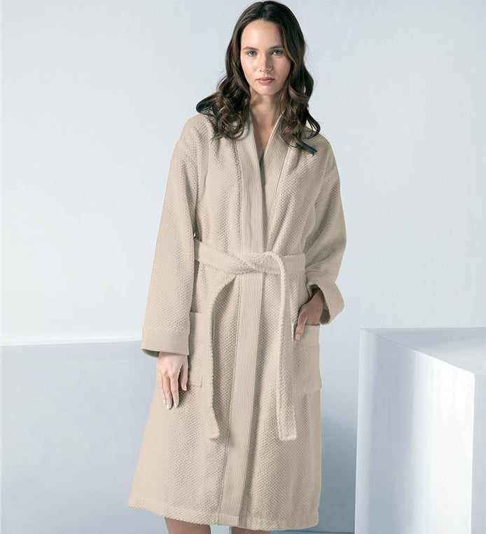Women's Beige Terry Cloth Kimono Robe - Clearance