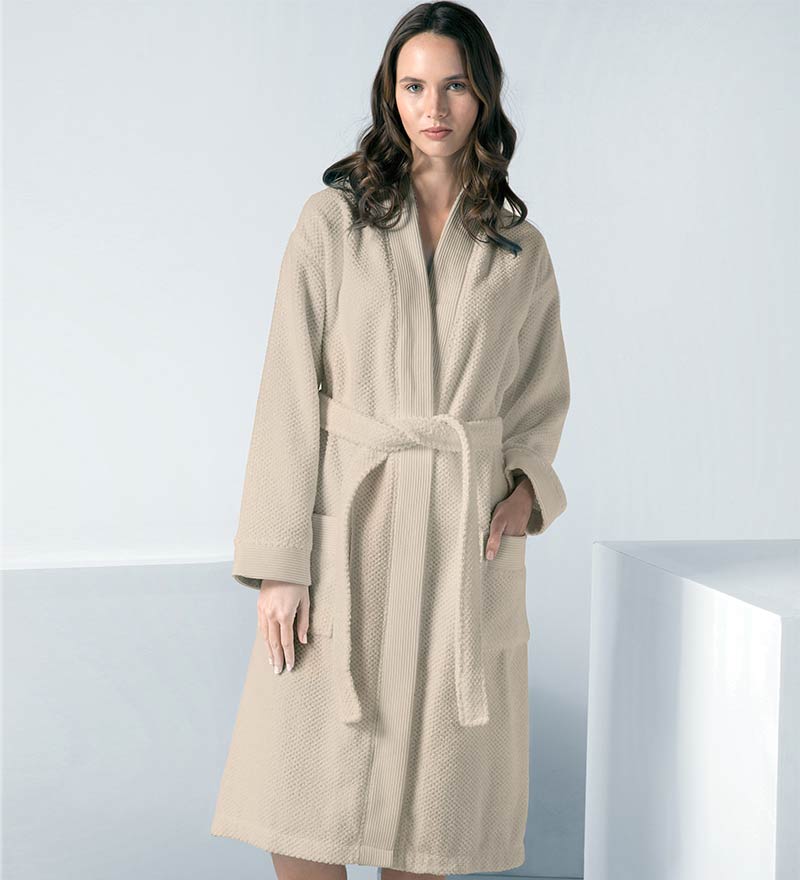 Women's Beige Terry Cloth Kimono Robe - Clearance