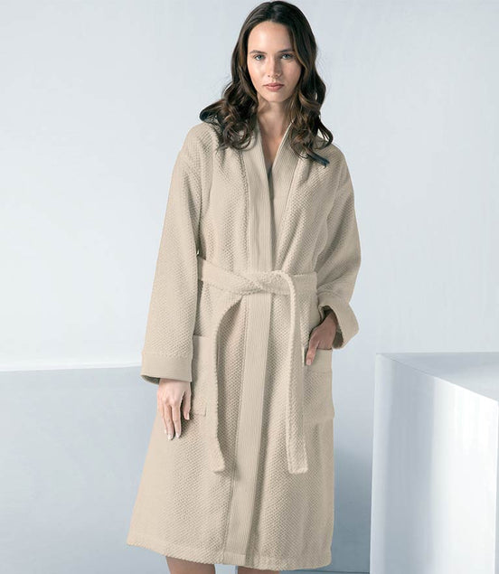 Women's Beige Terry Cloth Kimono Robe - Clearance