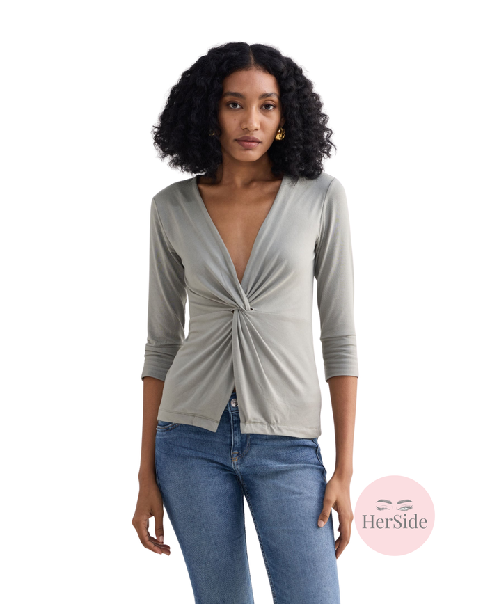 The Elevated Twist Top in Light Olive Knit