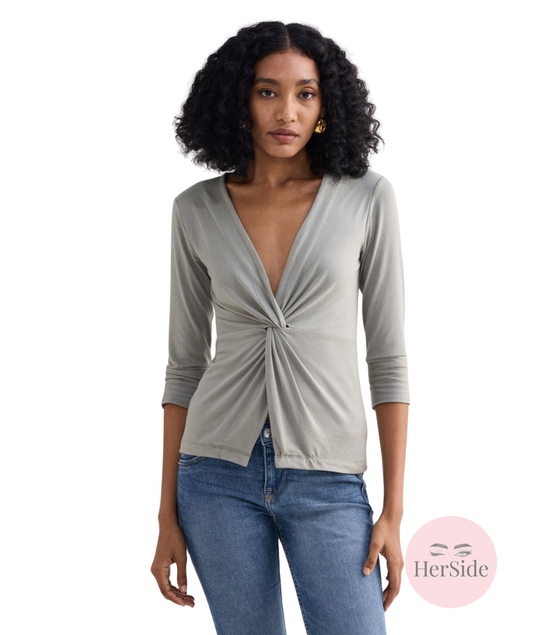 The Elevated Twist Top in Light Olive Knit
