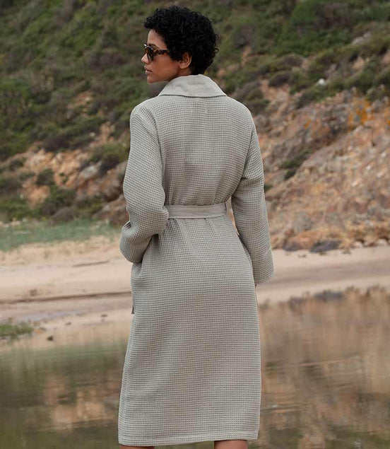 Women's Full Length Lightweight Waffle Spa Robe with Shawl Collar