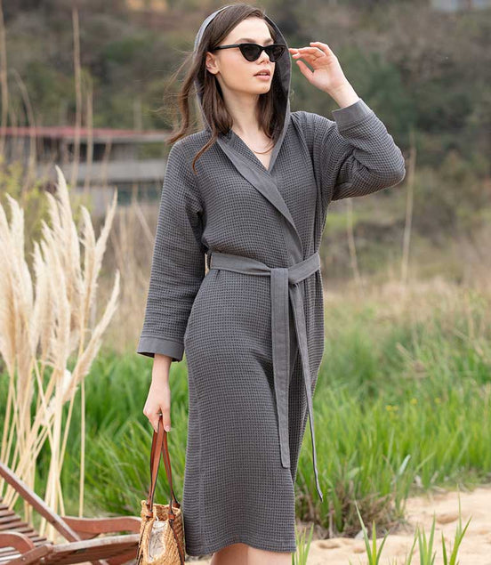 Women's Hooded Turkish Cotton Waffle Robe